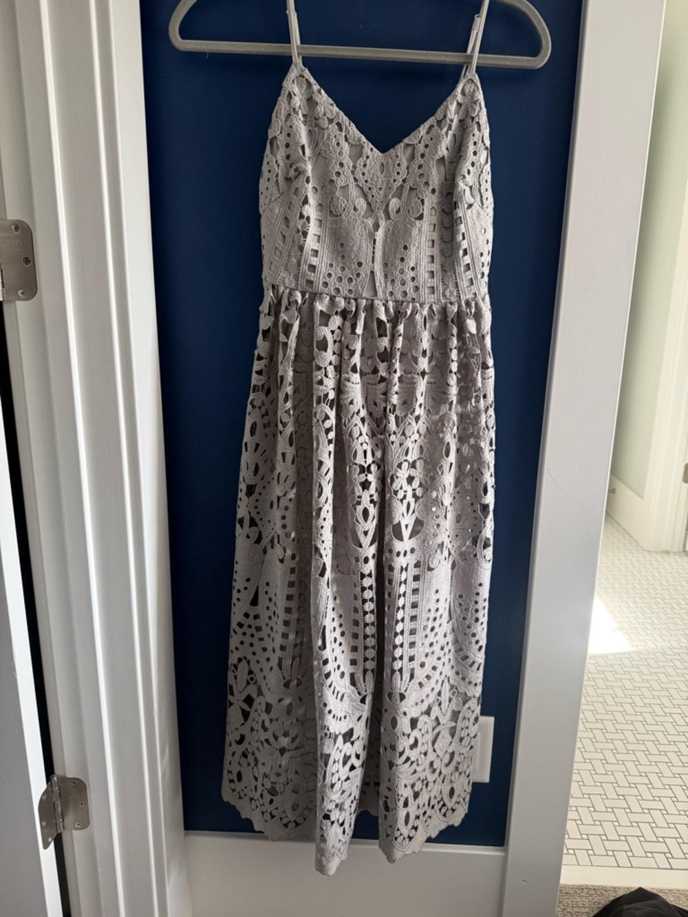 ASOS Grey Crochet Lace Midi Dress